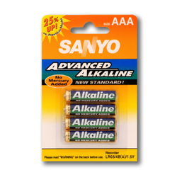 SANYO AAA ALKALINE BATTERIES 4 PACK