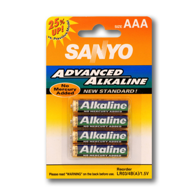 SANYO AAA ALKALINE BATTERIES 4 PACK