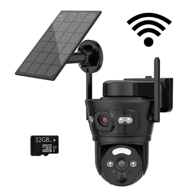 GERBER PTZ Dual Lens Wi-Fi Black Solar Security Camera